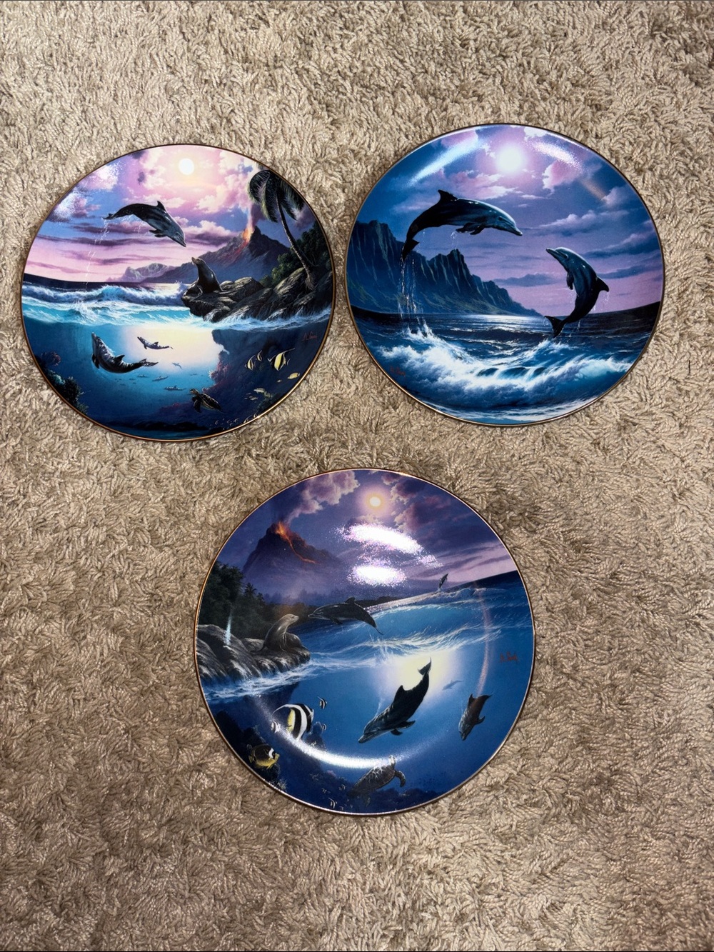Bundle of 3 Vintage Franklin Mint Dolphin Kisses Collector Plates